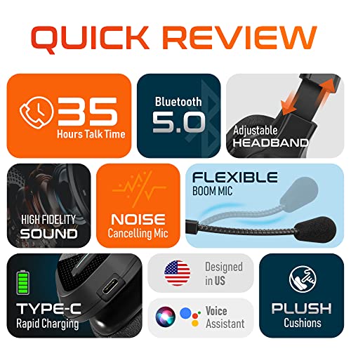 Delton Kabelloses Computer-Headset mit USB-Dongle, Trucker-Bluetooth-Headset mit Mikrofon mit Geräuschunterdrückung, 35 Stunden Sprechzeit, kabelloses Headset für Computer, Handy, Treiber, Büro, Bild 5