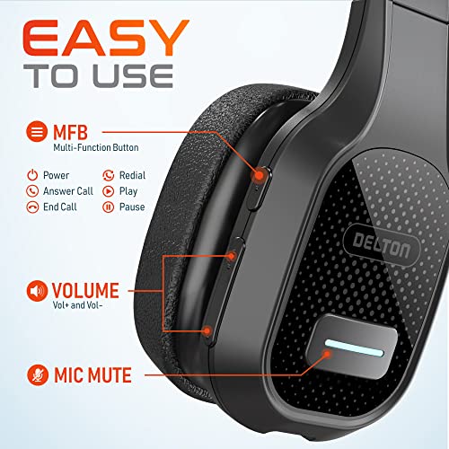 Delton Kabelloses Computer-Headset mit USB-Dongle, Trucker-Bluetooth-Headset mit Mikrofon mit Geräuschunterdrückung, 35 Stunden Sprechzeit, kabelloses Headset für Computer, Handy, Treiber, Büro, Bild 7