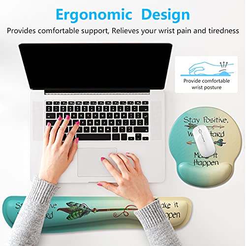 ITNRSIIET Gaming Mousepad mit Handauflage, Maus und Tastatur Handballenauflage-Set, Mauspad Ergonomisches mit Memory Foam Lycra-Stoff und PU-Basis, für Laptop und PC, Inspirierendes Zitat Bild 2