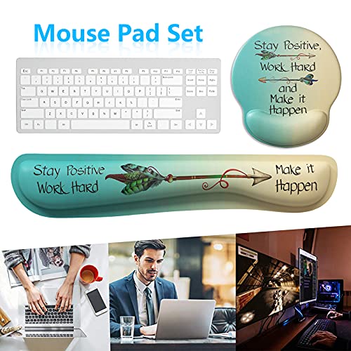 ITNRSIIET Gaming Mousepad mit Handauflage, Maus und Tastatur Handballenauflage-Set, Mauspad Ergonomisches mit Memory Foam Lycra-Stoff und PU-Basis, für Laptop und PC, Inspirierendes Zitat Bild 6