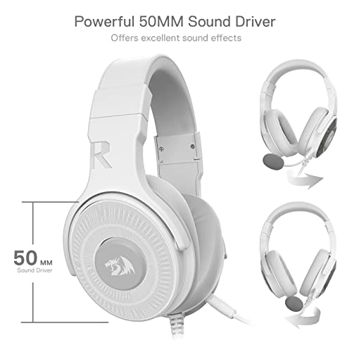 Redragon H350 RGB kabelgebundenes Gaming-Kopfhörer, dynamische RGB-Hintergrundbeleuchtung - Stereo-Surround-Sound - 50-mm-Treiber - abnehmbares Mikrofon, Over-Ear-Kopfhörer (Weiß) Bild 3
