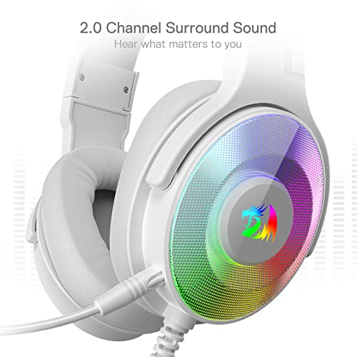 Redragon H350 RGB kabelgebundenes Gaming-Kopfhörer, dynamische RGB-Hintergrundbeleuchtung - Stereo-Surround-Sound - 50-mm-Treiber - abnehmbares Mikrofon, Over-Ear-Kopfhörer (Weiß) Bild 5