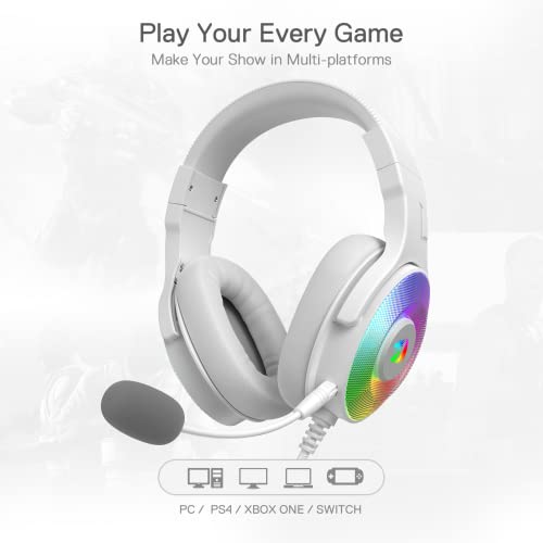 Redragon H350 RGB kabelgebundenes Gaming-Kopfhörer, dynamische RGB-Hintergrundbeleuchtung - Stereo-Surround-Sound - 50-mm-Treiber - abnehmbares Mikrofon, Over-Ear-Kopfhörer (Weiß) Bild 6