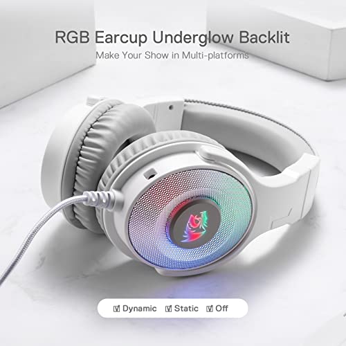 Redragon H350 RGB kabelgebundenes Gaming-Kopfhörer, dynamische RGB-Hintergrundbeleuchtung - Stereo-Surround-Sound - 50-mm-Treiber - abnehmbares Mikrofon, Over-Ear-Kopfhörer (Weiß) Bild 7