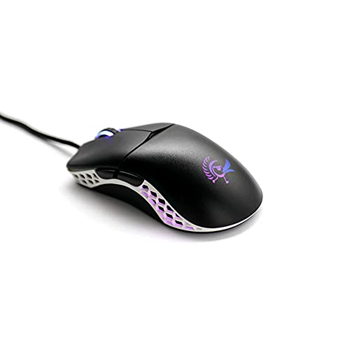 Ducky Feather Gaming Maus 65g – Symmetrisch für Rechts- & Linkshänder – PixArt 3389 Sensor mit 16.000 DPI – 7 Tasten – ARGB Beleuchtung – Paracord Kabel – Schwarz/Weiß Bild 3