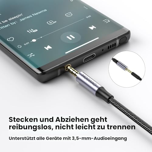 MOSWAG Headset Verlängerung 4 Polig TRRS Nylon 3.5mm Stereo Audio Verlängerungskabel (Stecker auf Buchse) Klinken Adapter Kabel für Lavalier Mikrofon mit Vergoldeter Kontakte Bild 4