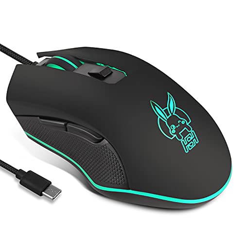 IULONEE Kabelgebundene Gaming-Maus USB C geräuscharmes Klicken 7 Farben Hintergrundbeleuchtung optische Typ-C Gaming-Maus mit 2400 DPI und 6 Tasten für PC Computer Laptop Desktop Mac Schwarz Bild 1