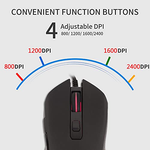 IULONEE Kabelgebundene Gaming-Maus USB C geräuscharmes Klicken 7 Farben Hintergrundbeleuchtung optische Typ-C Gaming-Maus mit 2400 DPI und 6 Tasten für PC Computer Laptop Desktop Mac Schwarz Bild 2