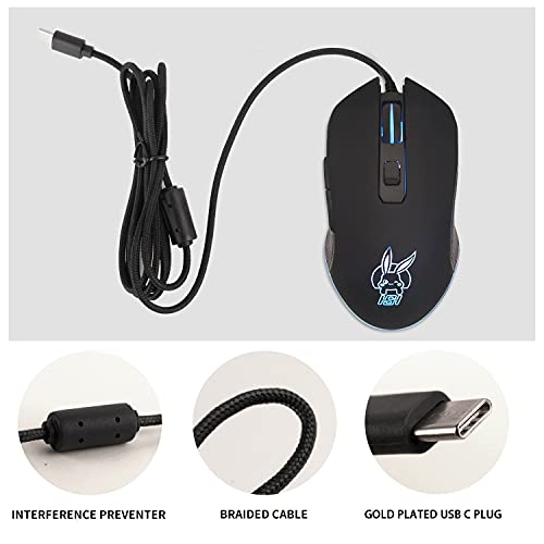 IULONEE Kabelgebundene Gaming-Maus USB C geräuscharmes Klicken 7 Farben Hintergrundbeleuchtung optische Typ-C Gaming-Maus mit 2400 DPI und 6 Tasten für PC Computer Laptop Desktop Mac Schwarz Bild 3