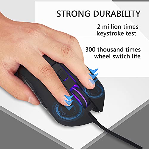 IULONEE Kabelgebundene Gaming-Maus USB C geräuscharmes Klicken 7 Farben Hintergrundbeleuchtung optische Typ-C Gaming-Maus mit 2400 DPI und 6 Tasten für PC Computer Laptop Desktop Mac Schwarz Bild 4
