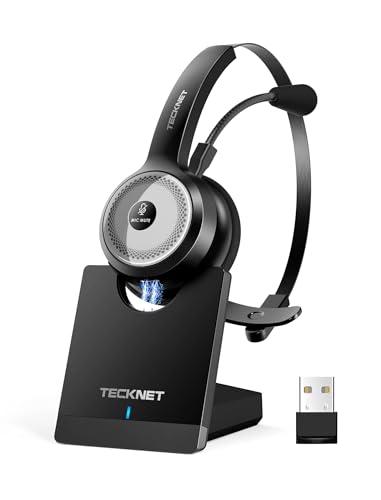 TECKNET Bluetooth PC Headset mit Mikrofon & USB Dongle [45 Std Anrufzeit & 10M Reichweite] kabelloses Headset mit Ladestation, Wireless Headset mit AI Rauschunterdrückung für Business,Büro,HomeOffice Bild 1