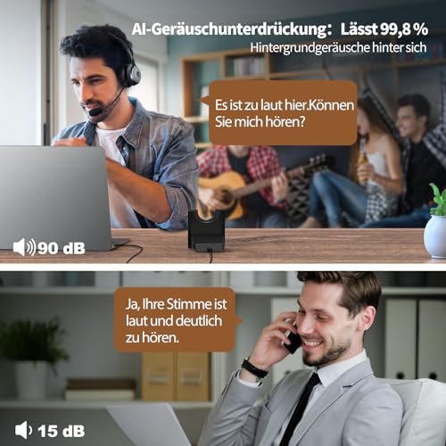 TECKNET Bluetooth PC Headset mit Mikrofon & USB Dongle [45 Std Anrufzeit & 10M Reichweite] kabelloses Headset mit Ladestation, Wireless Headset mit AI Rauschunterdrückung für Business,Büro,HomeOffice Bild 2