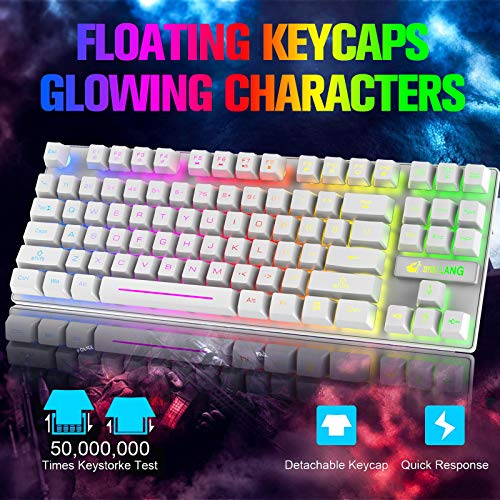 Kabellose Gaming-Tastatur und Maus, 87 Tasten, Regenbogen-LED-Hintergrundbeleuchtung, wiederaufladbar, 3800 mAh Akku, mechanisches Gefühl, Anti-Ghosting, ergonomisch, wasserdicht, RGB-Maus ((Weiß) Bild 4