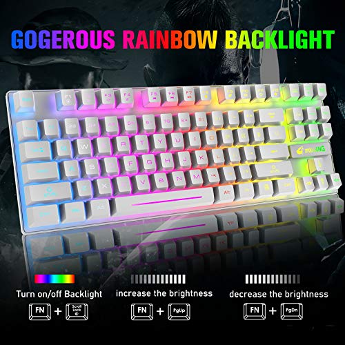 Kabellose Gaming-Tastatur und Maus, 87 Tasten, Regenbogen-LED-Hintergrundbeleuchtung, wiederaufladbar, 3800 mAh Akku, mechanisches Gefühl, Anti-Ghosting, ergonomisch, wasserdicht, RGB-Maus ((Weiß) Bild 6