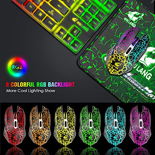 Kabellose Gaming-Tastatur und Maus, 87 Tasten, Regenbogen-LED-Hintergrundbeleuchtung, wiederaufladbar, 3800 mAh Akku, mechanisches Gefühl, Anti-Ghosting, ergonomisch, wasserdicht, RGB-Maus (schwarz) Bild 7