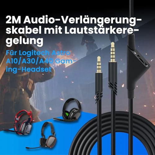 Mcbazel Ersatz-Audio-Aux-Kabel mit Lautstärkeregler für Astro A10/A30/A40 Headset PS5/PS4/Xbox One/Serie S/X/PC/Smartphone über eine 3,5-mm-Buchse - 2m Bild 3