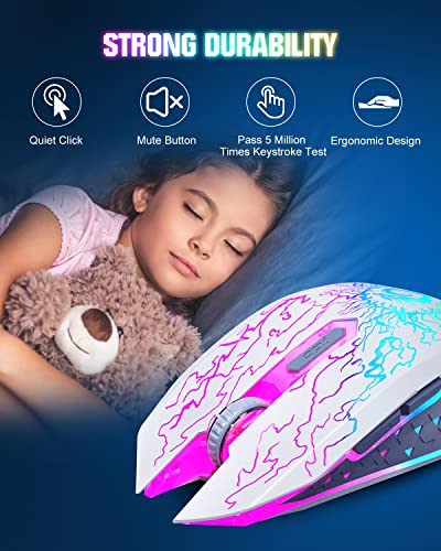 VersionTech Kabellose Gaming Maus, wiederaufladbare Computer Maus mit bunten LED Leuchten, leises Klicken, 2,4G USB Nano Empfänger, 3 DPI Stufen für PC Spieler Laptop Desktop Chromebook Mac Schwarz Bild 6