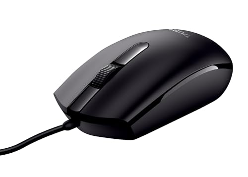 Trust Basi PC Maus mit Kabel, USB Maus mit 3 Tasten, Optischer Sensor, Beidhändig, 160 cm Langes USB-Kabel, Computermaus für Laptop, PC, Mac - Schwarz Bild 1