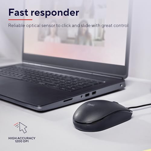 Trust Basi PC Maus mit Kabel, USB Maus mit 3 Tasten, Optischer Sensor, Beidhändig, 160 cm Langes USB-Kabel, Computermaus für Laptop, PC, Mac - Schwarz Bild 3