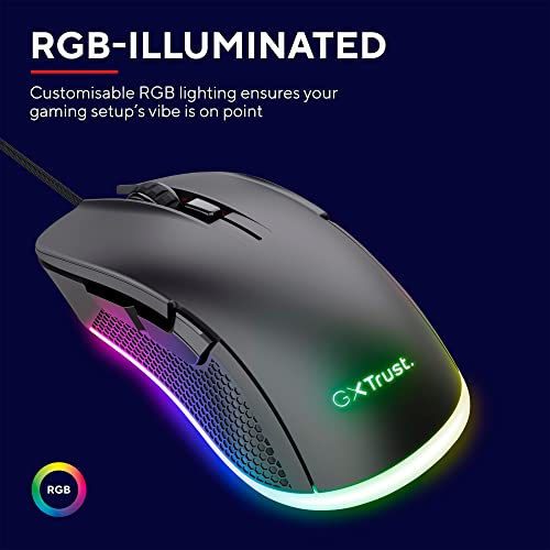 Trust Gaming GXT 922 Ybar Gaming Maus mit RGB LED-Beleuchtung, 200-7200 DPI, USB Kabel 2,1 m, Erweiterte Software, PC Maus mit 6 Programmierbare Tasten für Computer und Laptop - Schwarz Bild 4