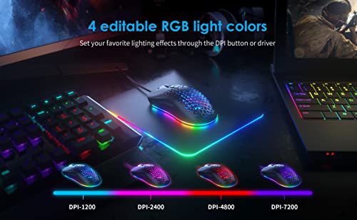 CYD C306 Kabelgebundene Gaming-Mäuse mit 7200 DPI Sensor, Gaming-Mäusen mit 2.5m Kabel, Gaming-Maus USB Anschluss PC/Notebook mit LED RGB-Beleuchtung Bild 5