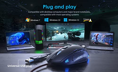 CYD Kabelgebundene Gaming-Mäuse mit 7200 DPI Sensor, Gaming-Mäusen mit 2.5m Kabel, Gaming-Maus USB Anschluss PC/Notebook mit LED RGB-Beleuchtung Bild 2