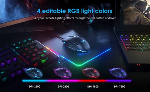 CYD Kabelgebundene Gaming-Mäuse mit 7200 DPI Sensor, Gaming-Mäusen mit 2.5m Kabel, Gaming-Maus USB Anschluss PC/Notebook mit LED RGB-Beleuchtung Bild 4