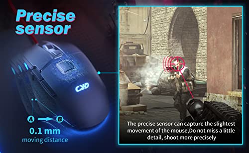CYD Kabelgebundene Gaming-Mäuse mit 7200 DPI Sensor, Gaming-Mäusen mit 2.5m Kabel, Gaming-Maus USB Anschluss PC/Notebook mit LED RGB-Beleuchtung Bild 6