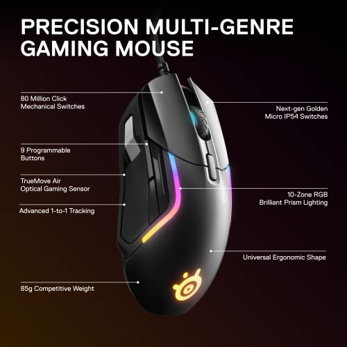 SteelSeries Rival 5 Kabelgebunden Gaming-Maus Optisch Ergonomisch, Beleuchtet Schwarz, Grau 62551 Bild 3