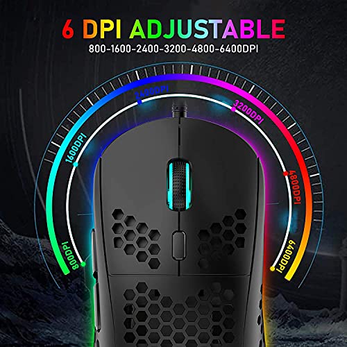T60 Mini 60% Mechanische Tastatur-Maus-Sets, Kompakt 62 Tasten, Typ C Wired, 19 Hintergrundbeleuchtung Gaming-Tastatur + 6400 DPI RGB Maus + Mauspad, UK Layout für PC,Laptop - Schwarz/Rot Schalter Bild 6