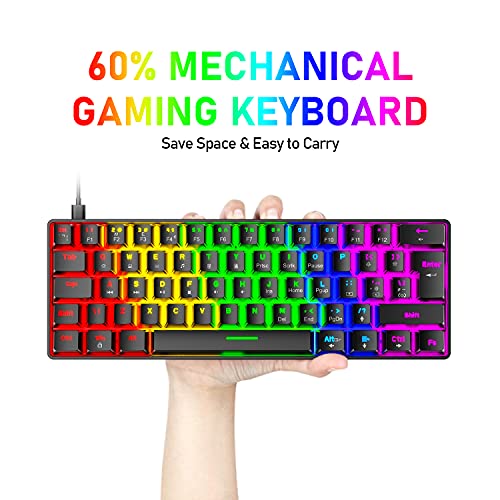 60 % kabelgebundene mechanische Gaming-Tastatur und Maus-Kombination, ultrakompakte Mini-62 Tasten, Typ C, 6400 dpi, leichte Gaming-Maus mit Wabenhülle für PC/Mac Bild 2