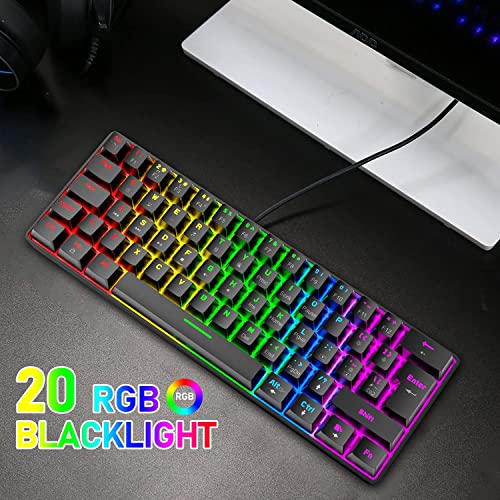 60 % kabelgebundene mechanische Gaming-Tastatur und Maus-Kombination, ultrakompakte Mini-62 Tasten, Typ C, 6400 dpi, leichte Gaming-Maus mit Wabenhülle für PC/Mac Bild 3
