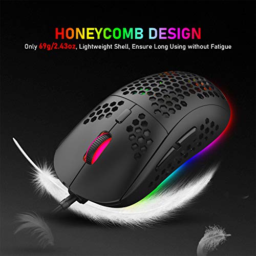 60 % kabelgebundene mechanische Gaming-Tastatur und Maus-Kombination, ultrakompakte Mini-62 Tasten, Typ C, 6400 dpi, leichte Gaming-Maus mit Wabenhülle für PC/Mac Bild 7
