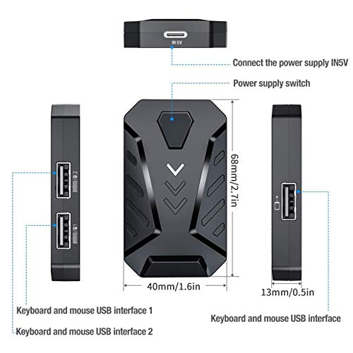 Mobile Game Keyboard Mouse Adapter, Bluetooth Gaming Tastatur Maus Konverter, Mobile Gamepad Controller Converter, USB2.0 Gaming Adapter, für Android/OS(Schwarz) Bild 2