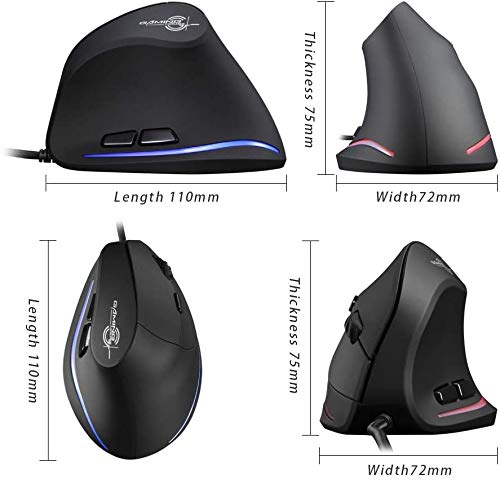 zelotes Ergonomische Maus,3200 DPI,6 Tasten,Vorbeugung Gegen Mausarm,USB Optische Vertikale Maus mit Kabel,Verdrahtete Mäuse für PC,Laptop,Computer,Mac,Schwarz Bild 3