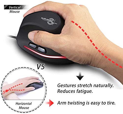zelotes Ergonomische Maus,3200 DPI,6 Tasten,Vorbeugung Gegen Mausarm,USB Optische Vertikale Maus mit Kabel,Verdrahtete Mäuse für PC,Laptop,Computer,Mac,Schwarz Bild 4