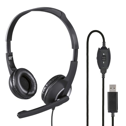 Hama USB Headset, On Ear Kopfhörer mit Mikrofon (Headset mit Lautstärkenregler und verstellbarem Mikrofonarm, für Videokonferenzen, Homeoffice, Callcenter, eLearning, USB-A-Stecker) schwarz Bild 1