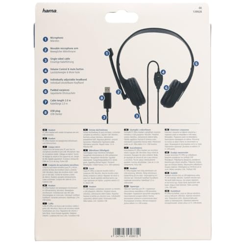 Hama USB Headset, On Ear Kopfhörer mit Mikrofon (Headset mit Lautstärkenregler und verstellbarem Mikrofonarm, für Videokonferenzen, Homeoffice, Callcenter, eLearning, USB-A-Stecker) schwarz Bild 7