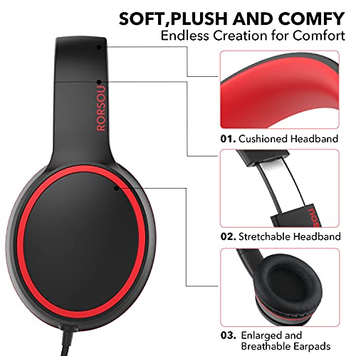 R10 Over-Ear-Headphones mit Mikrofon, leichte Faltbare Stereo-Bass-Headset mit 1,5 m Nicht verwickelndem Kabel, tragbare kabelgebundene Headphones für, Tablet, MP3 / 4 Schwarz Bild 4