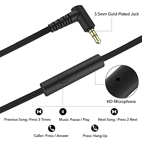 R10 Over-Ear-Headphones mit Mikrofon, leichte Faltbare Stereo-Bass-Headset mit 1,5 m Nicht verwickelndem Kabel, tragbare kabelgebundene Headphones für, Tablet, MP3 / 4 Schwarz Bild 5