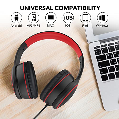 R10 Over-Ear-Headphones mit Mikrofon, leichte Faltbare Stereo-Bass-Headset mit 1,5 m Nicht verwickelndem Kabel, tragbare kabelgebundene Headphones für, Tablet, MP3 / 4 Schwarz Bild 6