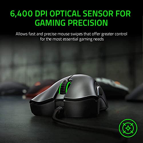 Razer DeathAdder Essential Gaming-Maus, optischer Sensor, 6400 DPI, 5 programmierbare Tasten, mechanische Schalter, gummierte Seitengriffe, klassisches Schwarz Bild 2