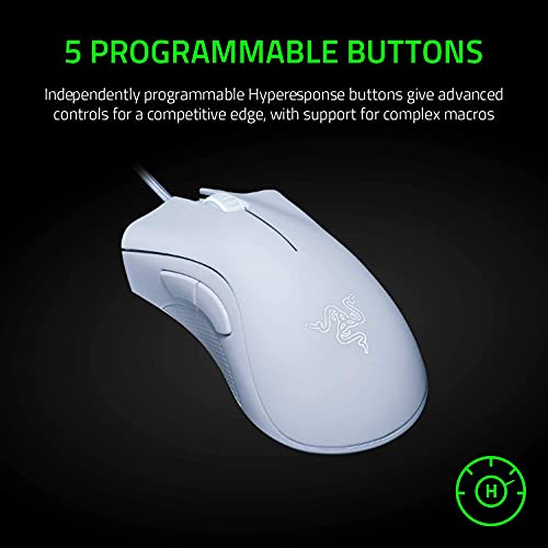 Razer DeathAdder Essential Gaming-Maus, optischer Sensor, 6400 DPI, 5 programmierbare Tasten, mechanische Schalter, gummierte Griffe, Mercury White Bild 3