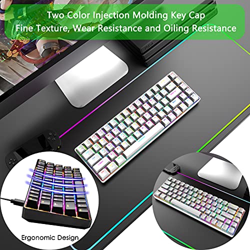 RGB Gaming Tastatur und Maus Set, 68 Tasten Blauer Schalter 60% Mini Chroma Mechanische Tastatur, 6400DPI Leichte Optische Waben Maus, USB-Kabel, Kompatibel mit Windows Mac PS4 XBox, Weiß Bild 5