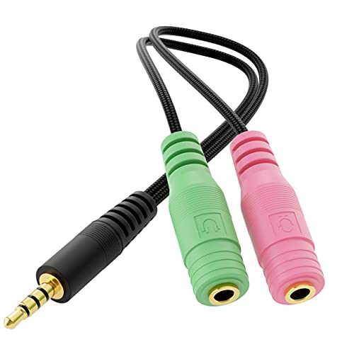deleyCON 20cm Kopfhörer Headset Splitter Audio Klinken Y Adapter Kabel Stereo - 1x 3,5mm Stecker CTIA 4 Polig TRRS auf 2x 3,5mm Buchse - 1x Klinke Anschluss auf Kopfhörer und Mikrofon Bild 1