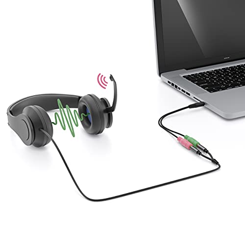 deleyCON 20cm Kopfhörer Headset Splitter Audio Klinken Y Adapter Kabel Stereo - 1x 3,5mm Stecker CTIA 4 Polig TRRS auf 2x 3,5mm Buchse - 1x Klinke Anschluss auf Kopfhörer und Mikrofon Bild 2