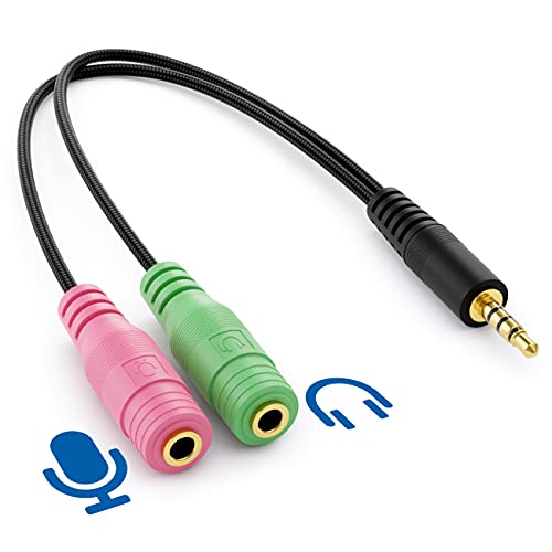 deleyCON 20cm Kopfhörer Headset Splitter Audio Klinken Y Adapter Kabel Stereo - 1x 3,5mm Stecker CTIA 4 Polig TRRS auf 2x 3,5mm Buchse - 1x Klinke Anschluss auf Kopfhörer und Mikrofon Bild 3