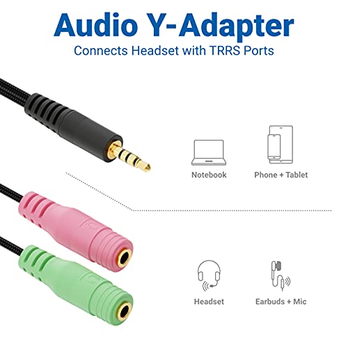 deleyCON 20cm Kopfhörer Headset Splitter Audio Klinken Y Adapter Kabel Stereo - 1x 3,5mm Stecker CTIA 4 Polig TRRS auf 2x 3,5mm Buchse - 1x Klinke Anschluss auf Kopfhörer und Mikrofon Bild 4