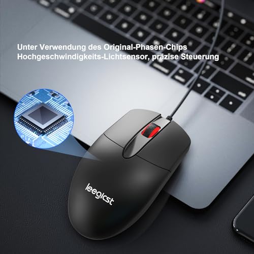 Kabelgebundene optische ergonomische Maus – M102 Cored 3-Tasten-USB-Computermäuse für Laptops, Chromebook, MacBook, PC-Computer (Black) Bild 2