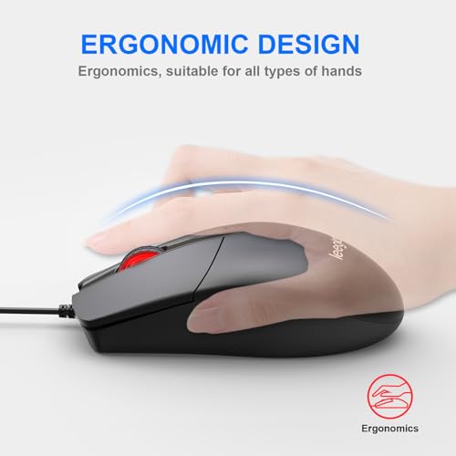 Kabelgebundene optische ergonomische Maus – M102 Cored 3-Tasten-USB-Computermäuse für Laptops, Chromebook, MacBook, PC-Computer (Black) Bild 3